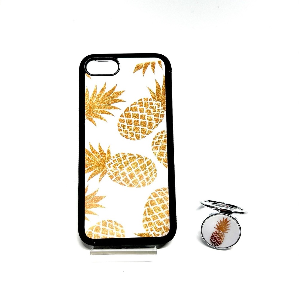 ✅ iPhone 7 8 SE Case Gold Glitter Pineapple with Ring Stand Kickstand #️⃣0001